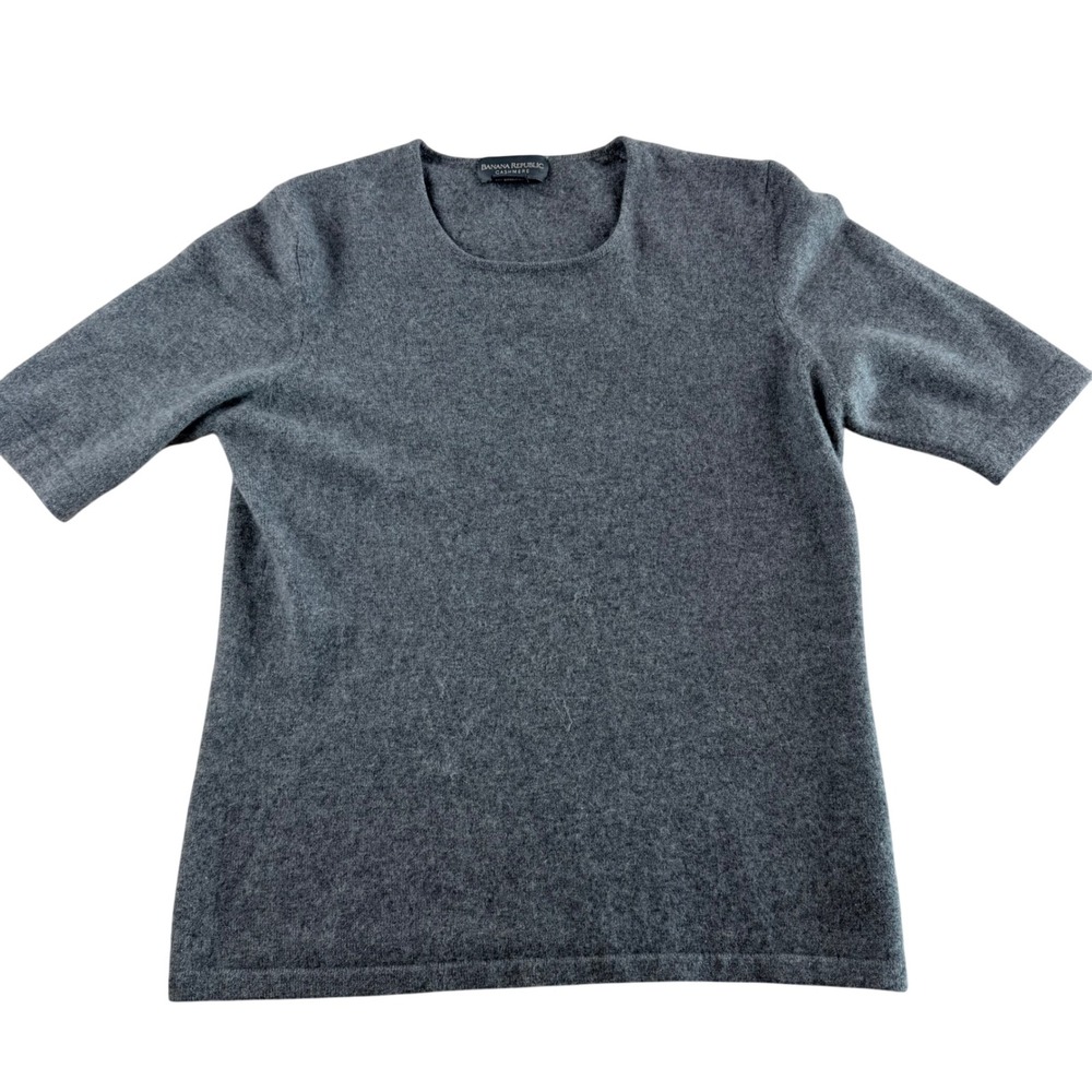 Banana Republic Womens 100% Cashmere Short Sleeve Scoop Neck Sweater Gray M